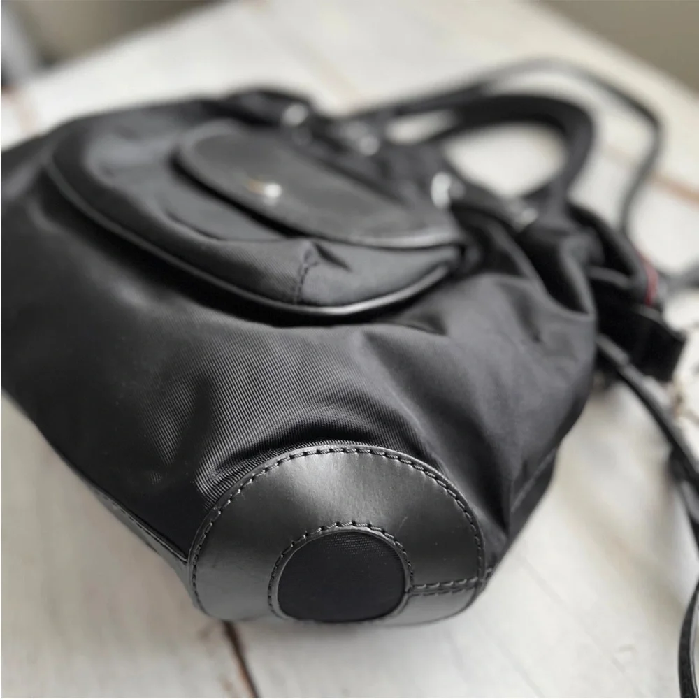LANCEL "Miss Lancel" Black Leather /Nylon Handbag Hobo Purse Bucket Bag Paris - Picture 11 of 16